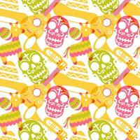 Dia de Muertos Seamless Pattern Illustration with Day of the Dead and Skeleton Element in Mexican Design vector