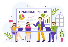 Financial Report Vector Illustration with Data Charts, Graphs and Diagrams on Finance Transaction, Analysis and Statistic Online in Flat Background