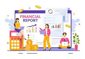 Financial Report Vector Illustration with Data Charts, Graphs and Diagrams on Finance Transaction, Analysis and Statistic Online in Flat Background