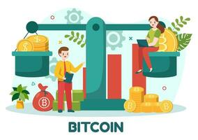 Bitcoin Vector Illustration with Cryptocurrency Coins of Blockchain Technology, Buy or Sell Trading, Crypto Market Exchange Value in Flat Background