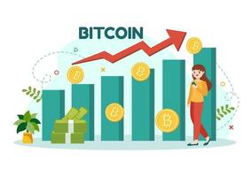 Bitcoin Vector Illustration with Cryptocurrency Coins of Blockchain Technology, Buy or Sell Trading, Crypto Market Exchange Value in Flat Background