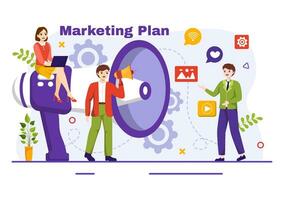 Marketing Plan and Business Strategy Vector Illustration with Effective Time Planning and Budget Growth in Target Flat Cartoon Background Design