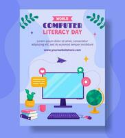 Computer Literacy Day Vertical Poster Illustration Flat Cartoon Hand Drawn Templates Background vector