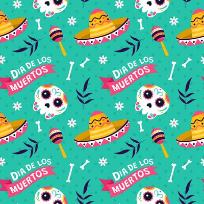 Dia de Muertos Seamless Pattern Illustration with Day of the Dead and Skeleton Element in Mexican Design