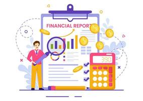 Financial Report Vector Illustration with Data Charts, Graphs and Diagrams on Finance Transaction, Analysis and Statistic Online in Flat Background