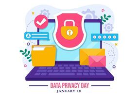 Data Privacy Day Vector Illustration on January 28 with Lock on the Screen for Shield Information Document in Flat Cartoon Background Design