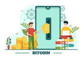 bitcoin vector ilustración con criptomoneda monedas de blockchain tecnología, comprar o vender comercio, cripto mercado intercambiar valor en plano antecedentes