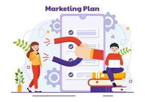 Marketing Plan and Business Strategy Vector Illustration with Effective Time Planning and Budget Growth in Target Flat Cartoon Background Design