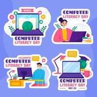Computer Literacy Day Label Illustration Flat Cartoon Hand Drawn Templates Background vector
