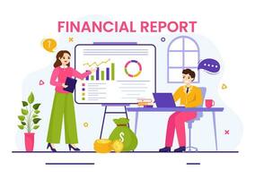 Financial Report Vector Illustration with Data Charts, Graphs and Diagrams on Finance Transaction, Analysis and Statistic Online in Flat Background