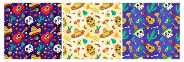 conjunto de dia Delaware muertos sin costura modelo ilustración con día de el muerto y esqueleto elemento en mexicano diseño vector