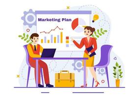 márketing plan y negocio estrategia vector ilustración con eficaz hora planificación y presupuesto crecimiento en objetivo plano dibujos animados antecedentes diseño