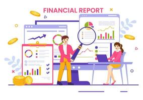 financiero reporte vector ilustración con datos gráficos, gráficos y diagramas en Finanzas transacción, análisis y estadística en línea en plano antecedentes