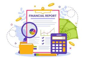 Financial Report Vector Illustration with Data Charts, Graphs and Diagrams on Finance Transaction, Analysis and Statistic Online in Flat Background