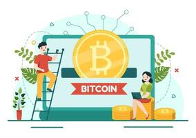 Bitcoin Vector Illustration with Cryptocurrency Coins of Blockchain Technology, Buy or Sell Trading, Crypto Market Exchange Value in Flat Background