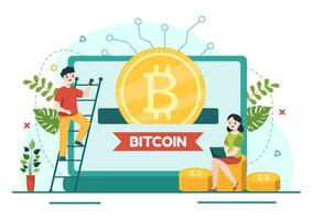 Bitcoin Vector Illustration with Cryptocurrency Coins of Blockchain Technology, Buy or Sell Trading, Crypto Market Exchange Value in Flat Background