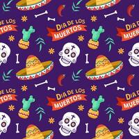 Dia de Muertos Seamless Pattern Illustration with Day of the Dead and Skeleton Element in Mexican Design vector