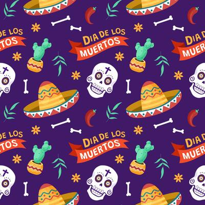 Dia de Muertos Seamless Pattern Illustration with Day of the Dead and Skeleton Element in Mexican Design