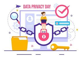 datos intimidad día vector ilustración en enero 28 con bloquear en el pantalla para proteger información documento en plano dibujos animados antecedentes diseño