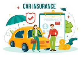 Car Insurance Vector Illustration for Protection For Vehicle Damage And Emergency Risks with Form Document and Cars in Flat Cartoon Background