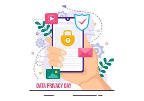 Data Privacy Day Vector Illustration on January 28 with Lock on the Screen for Shield Information Document in Flat Cartoon Background Design