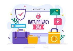 Data Privacy Day Vector Illustration on January 28 with Lock on the Screen for Shield Information Document in Flat Cartoon Background Design