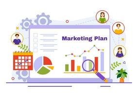 Marketing Plan and Business Strategy Vector Illustration with Effective Time Planning and Budget Growth in Target Flat Cartoon Background Design