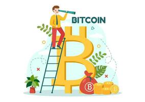 Bitcoin Vector Illustration with Cryptocurrency Coins of Blockchain Technology, Buy or Sell Trading, Crypto Market Exchange Value in Flat Background