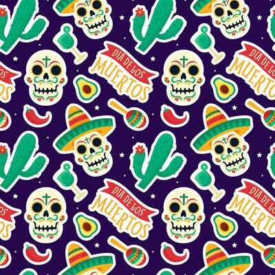 Dia de Muertos Seamless Pattern Illustration with Day of the Dead and Skeleton Element in Mexican Design