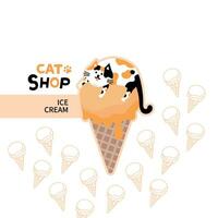 Cat head emoji vector. Pet orange cat ice cream vector illustration.