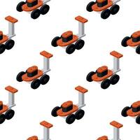 Pattern of a lawnmower in isometry on a white background. Vector