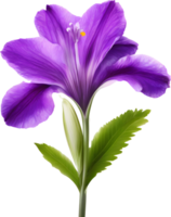 A painting of purple flowers with leaves. AI-Generated. png