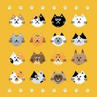 Cat head emoji vector. Vector illustration of various cats on yellow background.