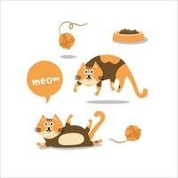 Cat head emoji vector. Vector illustration of pet orange cat jumping and lying down on white background.