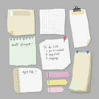 Set of different note papers on isolated background.Vector illustration. vector