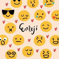 conjunto de emoticonos mundo emoji día saludo tarjeta diseño modelo con diferente sentimientos vector