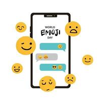 Set of Emoticons. World emoji day greeting card design template with different feelings vector