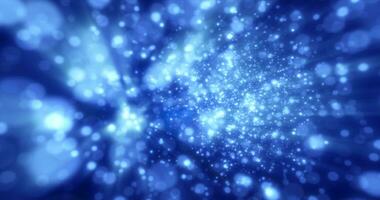 Blue energy particles blurred bokeh glowing bright abstract background photo