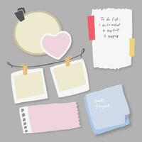 Set of different note papers on isolated background.Vector illustration. vector