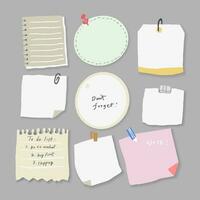 Set of different note papers on isolated background.Vector illustration. vector