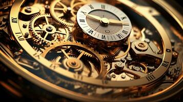 AI Generated Antique detail wheel dial gears accuracy retro minute number closeup pocket metal old vintage mechanic technology clock clockwork inside hour macro watch time photo