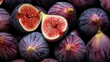 AI Generated Raw fresh vegetarian sweet background juicy purple healthy organic tasty fig exotic half food ripe ingredient vitamin tropical dessert closeup nature fruit photo