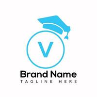 Education Logo On Letter V Template. Initial Educational Sign Concept Template vector