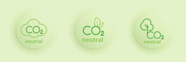 Three round logo neutral co2. Carbon footprint, not zero, carbon reduction concept. vector illustration