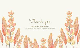 thank you card with watercolor floral. elegant background design for any greeting card, celebration card, wedding, invitation, shower announcement card vector