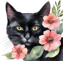 flores y negro gato clipart para decoración en muchos proyectos ai-generado. png