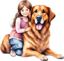 Painting of a little cute girl and a big dog. AI-Generated. png