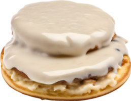 Image of Delicious-looking Biscuits and gravy. AI-Generated. png