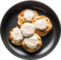 Image of Delicious-looking Biscuits and gravy. AI-Generated. png