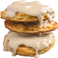 Image of Delicious-looking Biscuits and gravy. AI-Generated. png